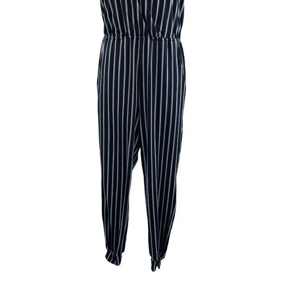 SuperFoxx Striped Navy White Halter Jumpsuit Women's Size XS Stretchy - Picture 15 of 16